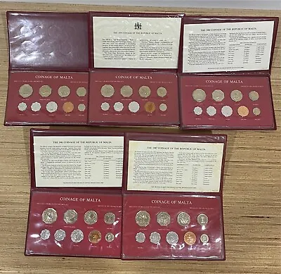 1977-1982 Malta Coins 5x Sets BU Lot 45 Coins Franklin Mint Uncirculated RARE • $540