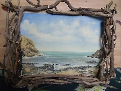 Oil Painting Of A Boat At Cadgwith (Cornwall) Set In A Handmade Driftwood Frame • £200