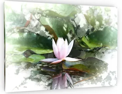 Abstract Water Lily Canvas Picture Print Wall Art Chunky Frame Large  • £39.77