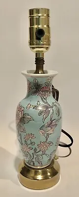 Vintage Hand Painted Lamp Oriental Birds Flowers Chinoiserie Porcelain / Ceramic • $52.99