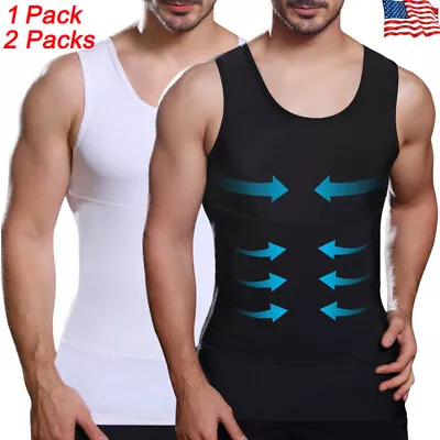 Mens Slimming Belly Chest Compression Vest Body Shaper Girdle T-Shirt Tank Tops • $10.99