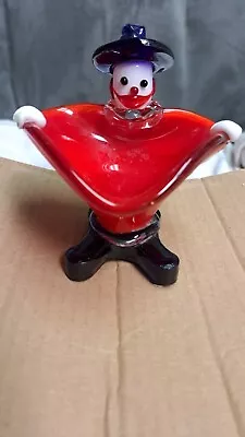 Hand Blown Murano Art Glass Clown Candy  Trinket Or Coins Red Glass Dish • $28