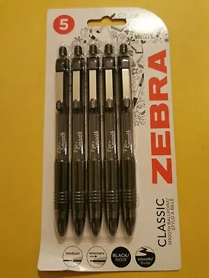 Zebra Z-Grip Smooth Black Retractable Ballpoint Pens - Pack Of 5 • £5.99