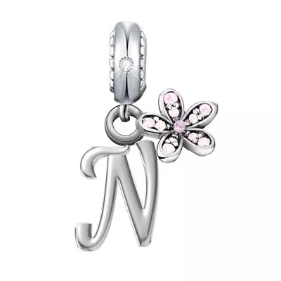 Letter N Name Initial Pink Daisy Flower Charm 💜 Genuine 925 Sterling Silver • £15.99