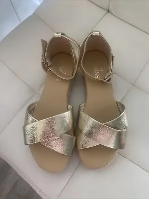 Girls Miss Evie Gold Wedge Sandals Size UK 2 EU 34 Brand New No Tags • £8.99