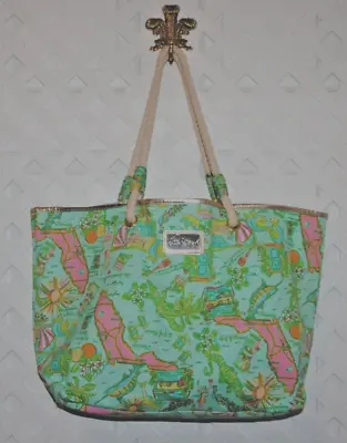 Lilly Pulitzer Florida Map Design Tote Bag Beach Bag Multi-color Large Size EUC • $44.95