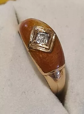 $695 • Buy Antique 9ct Solid Yellow Gold Victorian Gypsy Ring Diamond & Fire-Enamel Detail