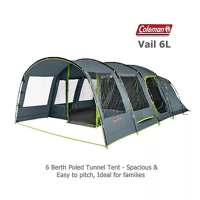 Coleman Vail® 6L Tent - Spacious 6 Berth Poled Family Tunnel Tent - 2024 Stock • £499.98