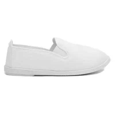 Womens Canvas White Adults Ladies Slip On Shoes Elasticated SIZE • £6.99