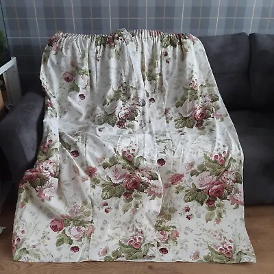 £43 • Buy Sanderson Lined Pleated Curtains Floral Cotton 69  170cm Drop Roses Pattern 