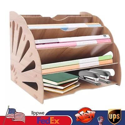 5-Tier Wooden File Holder Organizer Creative Magazine Rack Office File Folder ! • $19.96