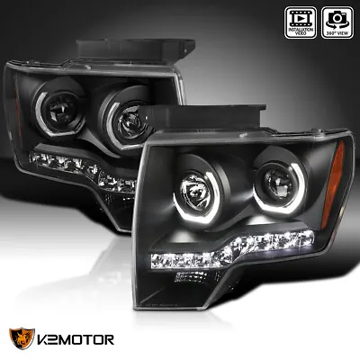 Black Fits 2009-2014 Ford F150 LED Halo Projector Headlights Lamps Left+Right • $147.19