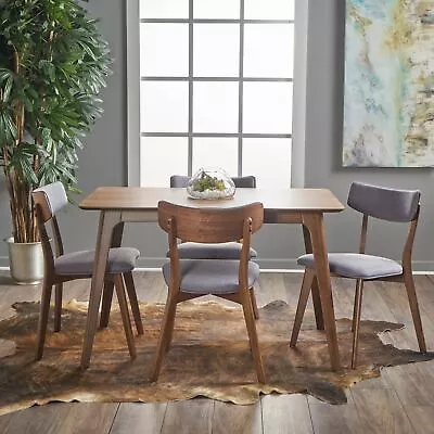 Meanda Mid Century Finished 5 Piece Wood Dining Set With Fabric Chairs • $547.18