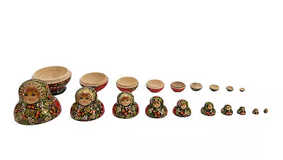 Matryoshka Hand Painted Nesting Dolls Set Of 10 Signed Floral & Gold Russian Art • $50.99