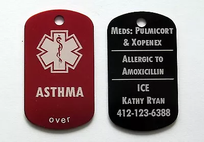 Asthma Medical Alert Tag - Free Custom Engraving Personalization • $9.99