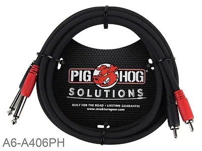 6ft Pig-Hog Dual 1/4  (6.3mm) TS Mono Male Plug To 2-RCA Male Plug  Audio Cable • $9.99