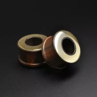 £9.99 • Buy Wooden Ear Flesh Tunnels | Sono Wood Double Flare Tunnel With Brass Halo Inlay
