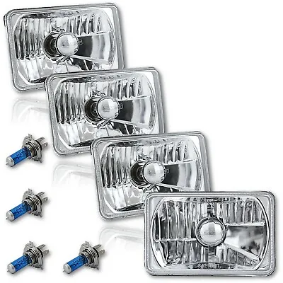 4X6  Halogen Crystal Clear Glass Lens Metal Headlight H4 Light Bulb Headlamp Set • $119.95