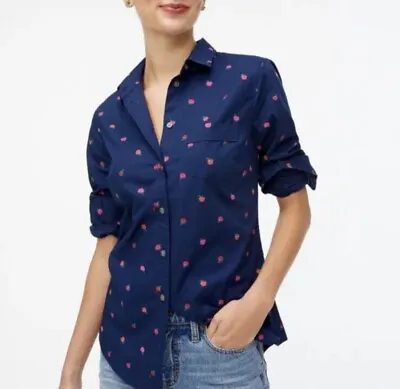 J.Crew Womens Apple Print Cotton Blend Poplin Button Down Shirt Top Size XXS • $10