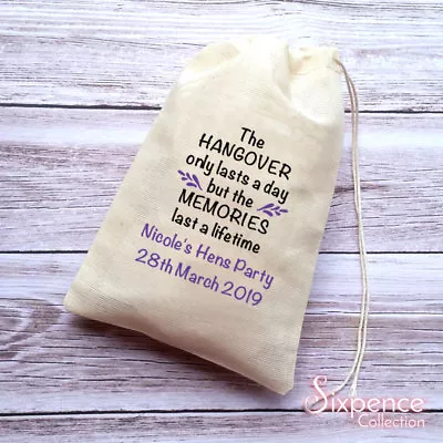 Hangover Kit Memories Personalised Muslin Favor Bags. Hen Party Bachelorette. • $3.50