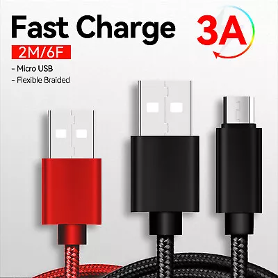 2M 3A Braided Micro USB Fast Charging Cable Data Cord For Android Samsung Galaxy • $2.99