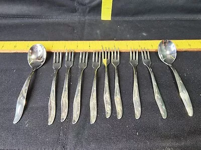 Vintage Atomic Starburst Silverware 8 Olive Forks 2 Sugar Spoons  • $75