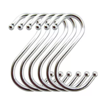5x Stainless Steel S Hooks Kitchen Meat Pan Utensil Clothes Hanger Hanging 12cm • £2.95