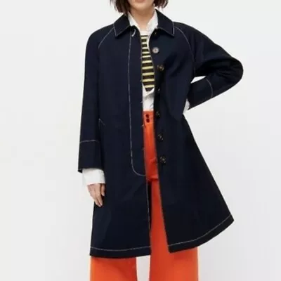 J.Crew Navy 100% Cotton Single Breasted Trench Over Coat Contrast Topstitching M • $74.99