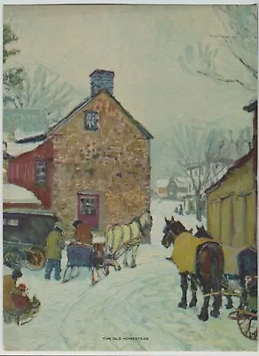 Vintage 1940s Era Print Titled: The Old Homestead Horse Drawn Cutter Sleigh • $14.99