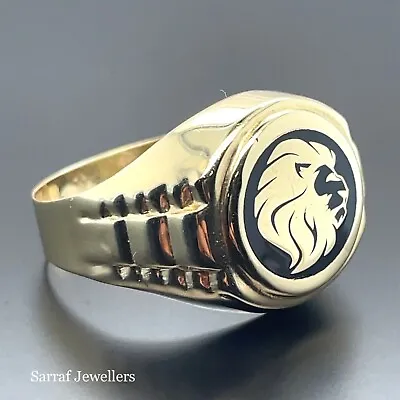 14K Yellow Gold LION SYMBOL Oval Signed Ring Black Onyx Stone 585 Stamp ALL SIZE • £599.90