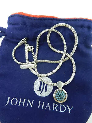 John Hardy Sterling Silver Pave' Blue Topaz Pendant Wheat Chain Necklace 16  • $223