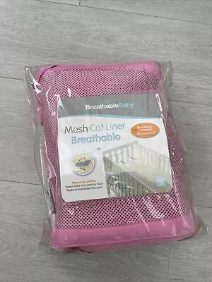 Breathable Baby Airflow Mesh Liner  For FOUR (4) SIDED COT / COTBED  Pink • £14.45