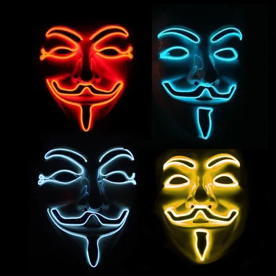 LED Anonymous Hacker Face Mask - Light Up Guy Fawkes V For Vendetta Fancy Dress • £8.65