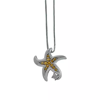 Vintage Sterling Silver 925 Citrine Diamond Accent Sea Star Fish Necklace 18.5  • $23.20