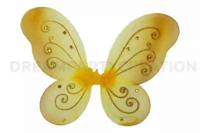 GOLD Butterfly Fairy Organza WINGS Glitter & Gemstones Choose Size • $4.46