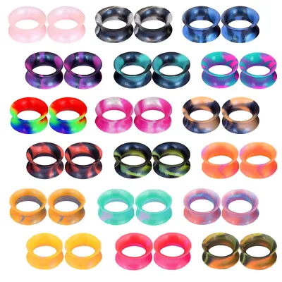 $2.59 • Buy 1Pair Colorful Soft Thin Silicone Double Flared Tunnels Ear Gauges Plugs Earskin