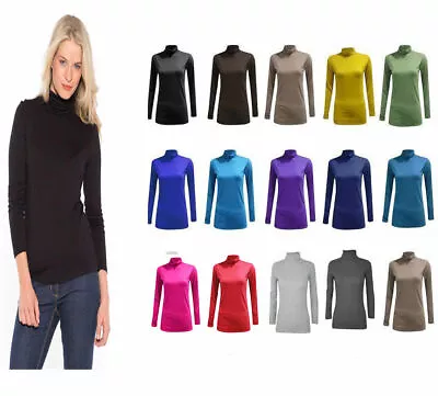 Ladies Long Sleeve Polo Neck Roll Neck Top Womens Turtle Neck Plain Jumper 8-26 • £5.99