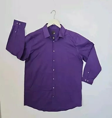 J Ferrar JF Men's Purple Slim Fit Button Front Long Sleeve Dress Shirt 17-17.5  • $14