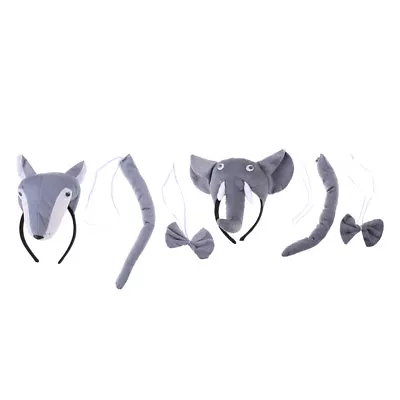 Animal Costume Wolf Elephant Headband Bow Tie Tails Zoo Party Kids Fancy Dress • £4.98