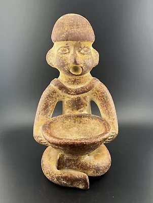 Mexican Folk Art Red Terracotta Clay Pottery Figurine Sculpture Man With Bowl • $38