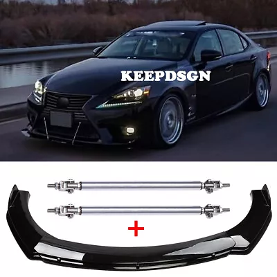 Gloss Front Bumper Lip Splitter +Strut Rods For Lexus IS250 IS350 IS300 CT200h • $163.57