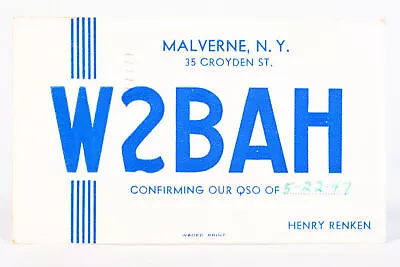 1947 Amateur Ham Radio QSL Card Malverne NY W2BAH Henry Renken • $9