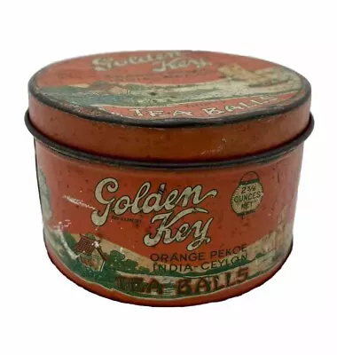 Golden Key Orange Tea Tin The Great American Tea Co. 4 In X 2.5 In Vintage • $9.95