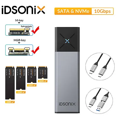 $28.99 • Buy IDsonix USB3.2 10Gbps To M.2 NVMe SATA SSD External Enclosure Storage Case USB-C