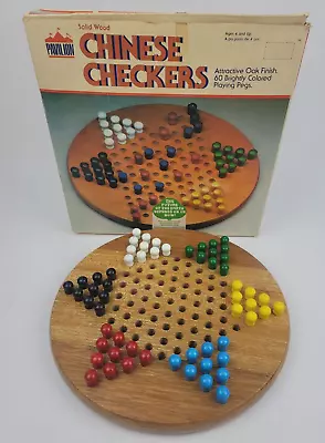 Vintage 1987 CHINESE CHECKERS BY PAVILION - SOLID WOOD - OAK FINISH - COMPLETE • $9.99