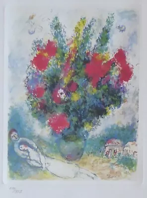 MARC CHAGALL FLOWERS HAND NUMBERED 119/333 LITHOGRAPH Plate Signed Matted • $198