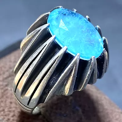 925 Sterling Silver Men's Ring Natural Untreated Blue Aquamarine Ring اكومارين • $75