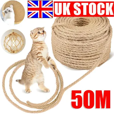 50M Natural Sisal Rope Cat Scratching Post Claw Control Toy Crafts Pets Animal • £12.89
