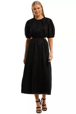 Aere Womens Linen Puff Sleeve Cut Out Dress Maxi 12 L • $25