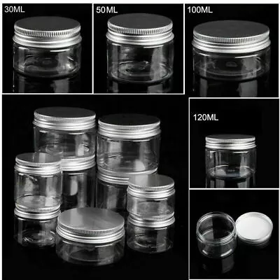 20-150ML Empty Clear Plastic Cosmetic Pots Cream Lotion Lip Balm Refillable Jars • £4.01